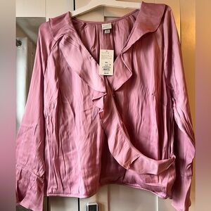 Ruffled Pink Satin xxl Blouse